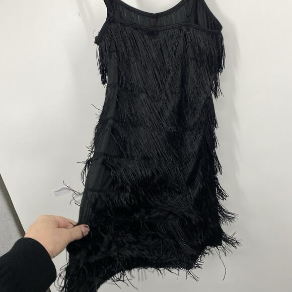 Dreamgirl Flirty Flapper Fringe Dress Black size Large Strappy 20s Gatsby Fancy - Picture 12 of 12
